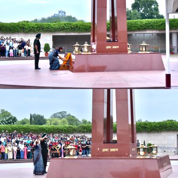 Mrs Meena w/o AS Chaudhary, Sena Medal paid homage to Bravehearts at NWM on 29 May 23