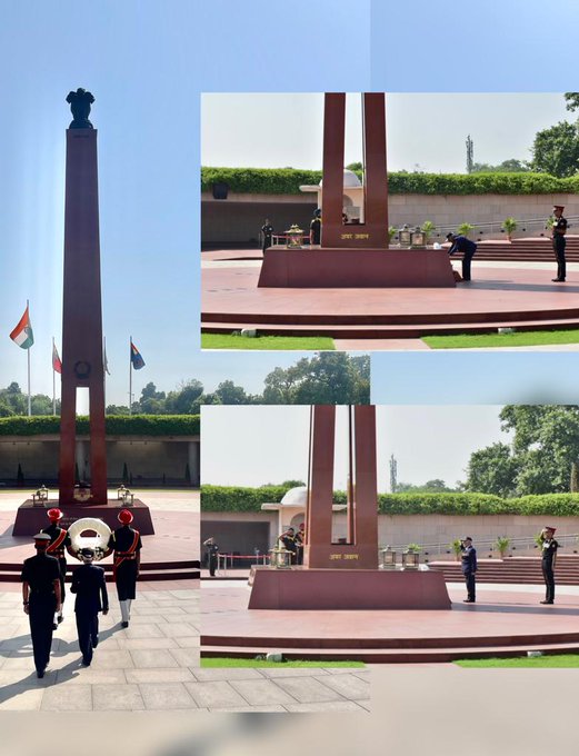 Lt Gen SN Sharma (Retd), former E-in-C, paid homage to Bravehearts at NWM on 03 Oct 23