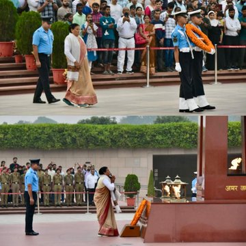 Mrs Tara Devi W/o Late Ptr Gajendra Singh Negi paid homage to Bravehearts at NWM on 06 Nov 23