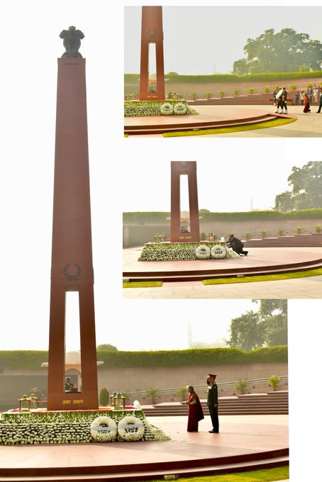 In solemn NOK ceremony Mrs Usha Saxena m/o Capt Sunil Chandra, VrC, paid homage at NWM on 16 Dec 23