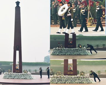 Lt Gen RP Kalita, GOC in C, EC, Lt Gen S Rai, Lt Gen MK Das, GOC MB Area, paid homage at NWM