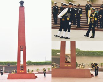 Vice Admiral Sandeep Naithani, AVSM, VSM, Chief of Materiel paid homage at NWM on 30 Dec 23