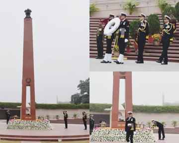 Vice Admiral Sanjay J Singh, AVSM, NM paid homage to Bravehearts at NWM on 01 Jan 24