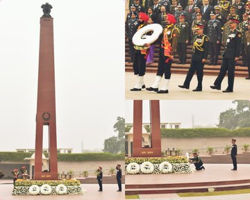 Lt Gen SS Dahiya, SM, VSM, Commandant NDC paid homage to Bravehearts at NWM on 08 jan 24