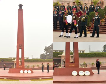 Lt Gen Sumer Ivan D Cunha, DG and Col Comdt, Army Air Defence paid homage at NWM on 10 Jan 24