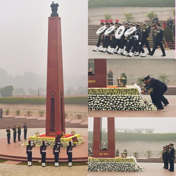 Gen Anil Chauhan, CDS and Service Chiefs from Army, Navy and IAF paid homage at NWM on 13 Jan 24