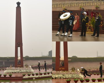 On superannuating from service, Rear Admiral Dalbir S Gujral, NM, paid homage at NWM on 31 Jan 24