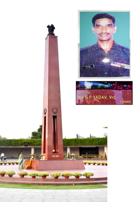 In NOK ceremony Mrs Pushpa Rai w/o Nk Ganesh Prasad, paid homage at NWM on 19 Mar 24