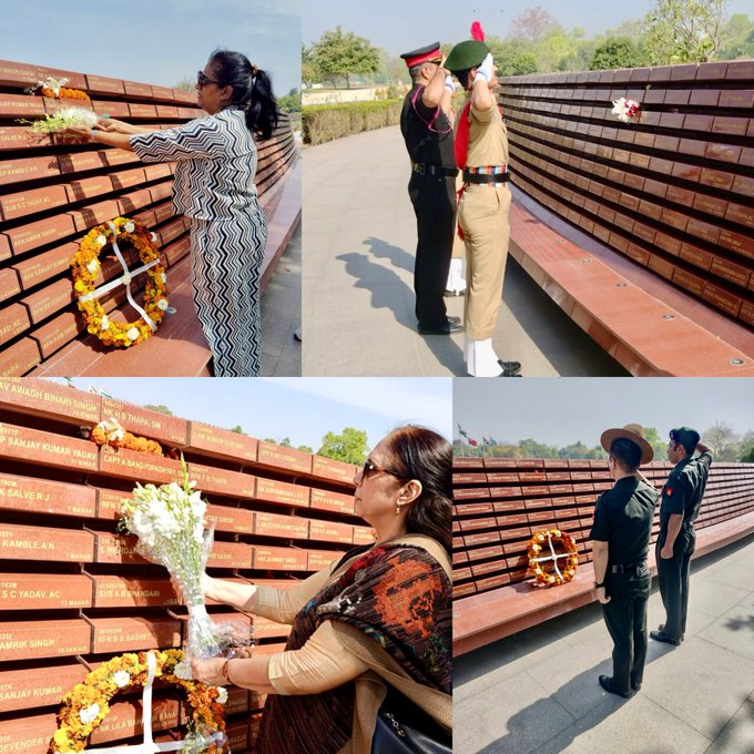 Relatives of Capt A Bandyopadhyay, Sena Medal, paid homage to Bravehearts at NWM on 23 Mar 24