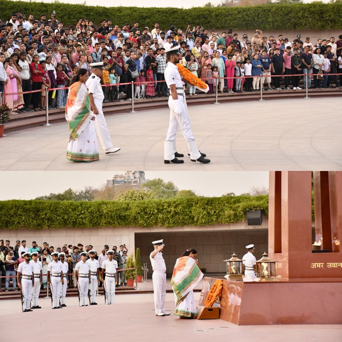 In NOK ceremony Mrs Rohini, w/o Spr RB Thorat paid homage to Bravehearts at NWM on 28 Mar 24