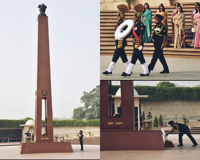 On appointment of DG EME and Sr Lt Gen J S Sidana, AVSM paid homage at NWM on 01 Apr 24