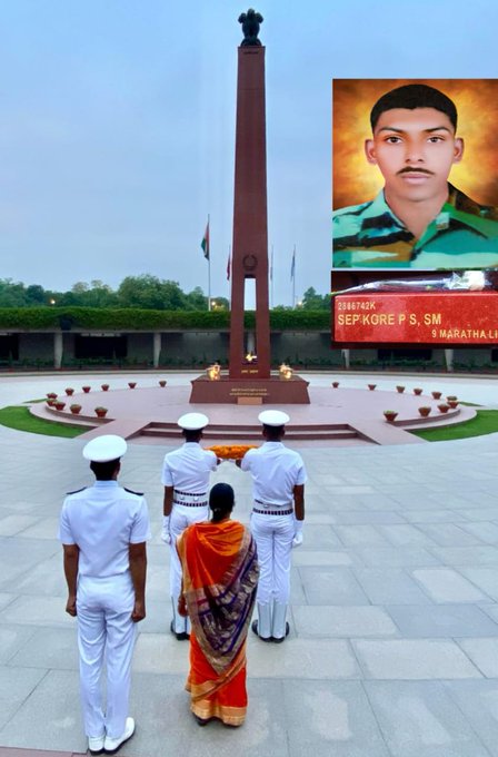 During NOK ceremony Mrs Sila Kore m/o Sep Kore P S, SM paid homage at NWM on 10 May 24