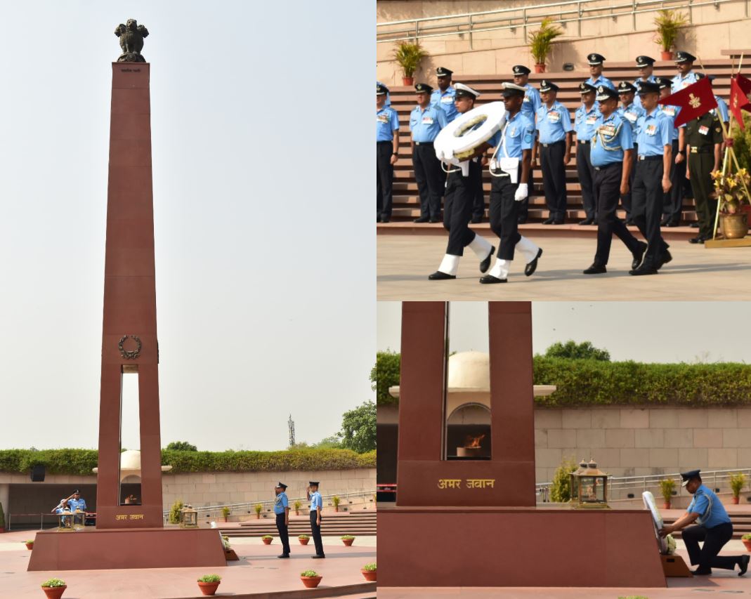 Air Vice Mshl KS Suresh Kumar, VM, AD Cdr HQ SWAC, paid homage to Bravehearts at NWM on 22 May 24