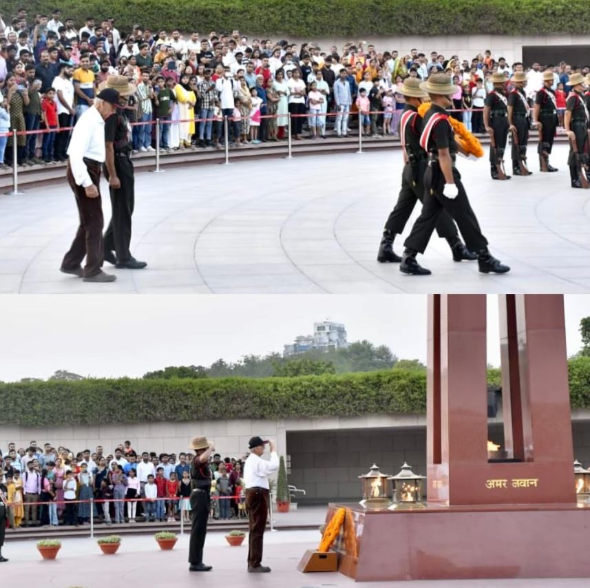 Capt Janmej Singh f/o Lt Triveni Singh, Ashok Chakra, paid homage to Bravehearts at NWM on 23 May 24