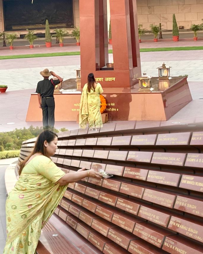 During NOK ceremony Mrs D Magar w/o L Hav PB R Magar, KC, paid homage at NWM on 25 May 24