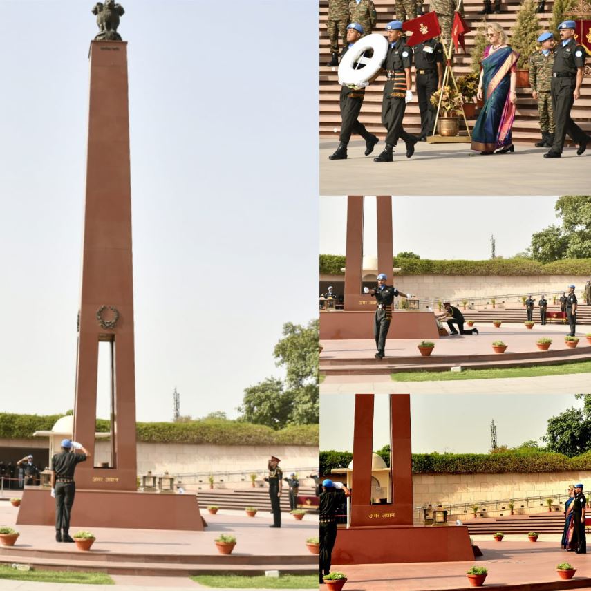 Lt Gen R Kapoor, AVSM, VSM, DCOAS (IS/C) and Ms A Wojnar, (UNFPA) paid homage at NMW on 29 May 24