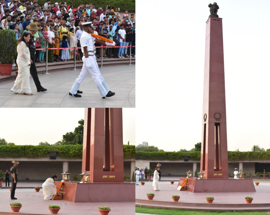 During Next-of-KIn ceremony Mrs Mita m/o Maj Tarun Kumar, paid homage at NWM on 30 May 24