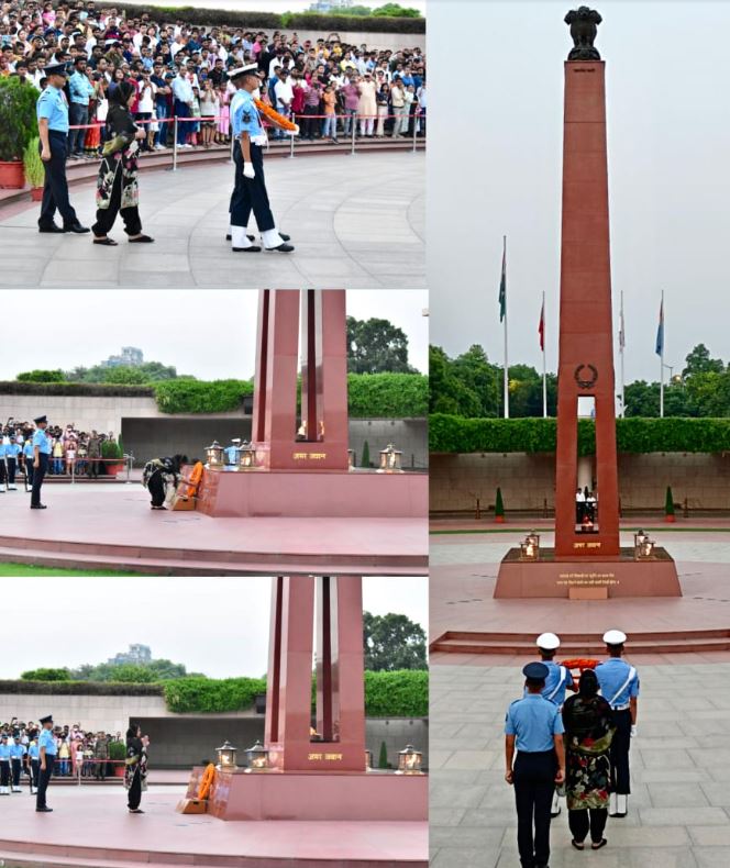 In NOK Ceremony Mrs Daljit Kaur W/o Late LNk Balkar Singh, 2 SIKH, paid homage at NWM on 14 Jul 24