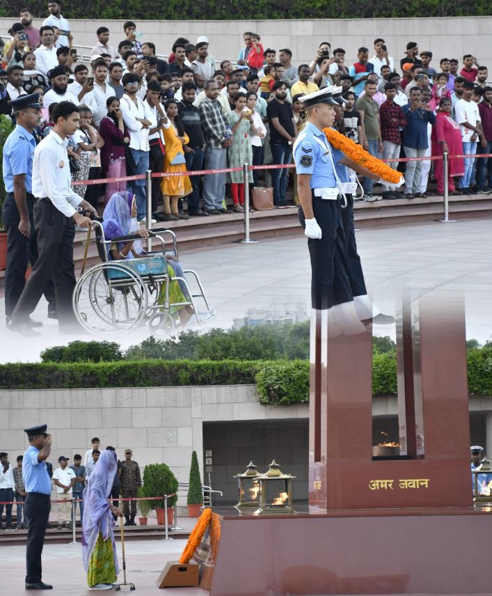 In a solemn Next-of-Kin ceremony Mrs Rupli Devi w/o GDSM Ramji paid homage at NWM on 05 Aug 24	