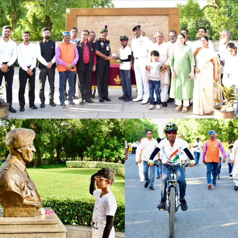 On Kargil Vijay Diwas Mas. Aarav Bhardwaj ride a distance of 1251 KM on bicycle to NWM on 08 Aug 24