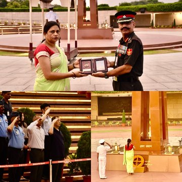 Mrs Parmeshwari Devi W/o Late Nk Neeraj Kumar, AC, paid homage at NWM on 11 Sep 24