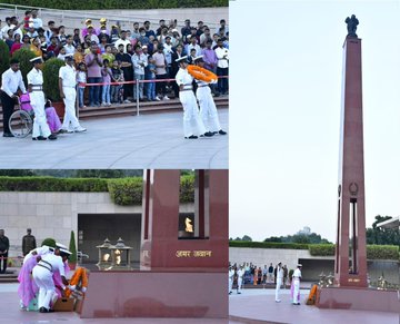 In NOK ceremony Mrs Sajjan Kanwar w/o ALD Prem Singh, 20 Lancers, paid homage at NWM on 04 Oct 24