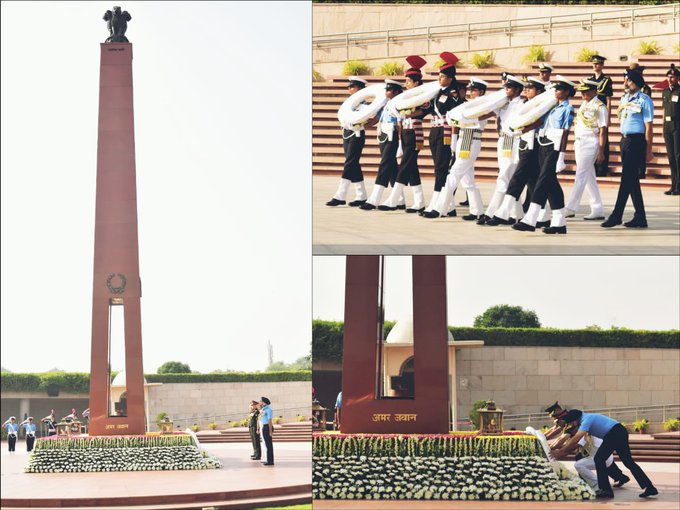 92nd IAF Day Gen A Chauhan, CDS , Chiefs from Army, IAF & VCNS paid homage at NWM on 08 Oct 24