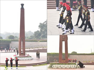 Gen Anil Chauhan, CDS, COAS, CISC, VCOAS, GOC-IN-C, CsOR, DG Inf paid homage at NWM on 27 Oct 24