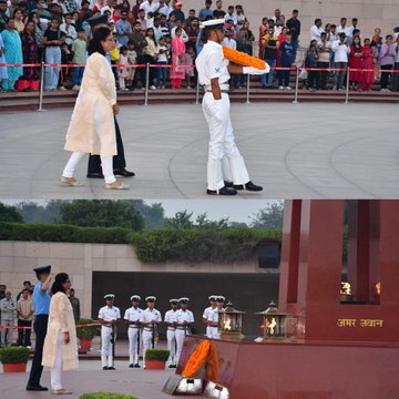 In a solemn NOK Ceremony Mrs Neha Sharma w/o Flt Lt Amit Sharma, VM, paid homage at NWM on 02 Nov 25