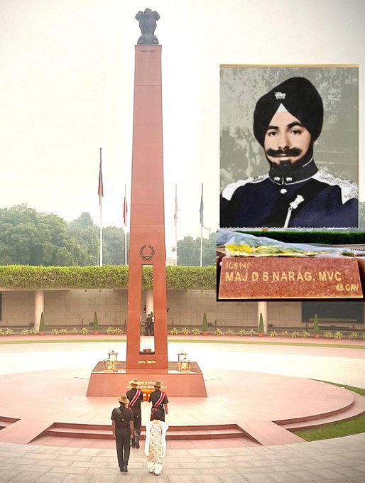 In a solemn NOK Ceremony Mrs Maple Narag sil/o Maj DS Narag, MVC, paid homage at NWM on 04 Nov 24