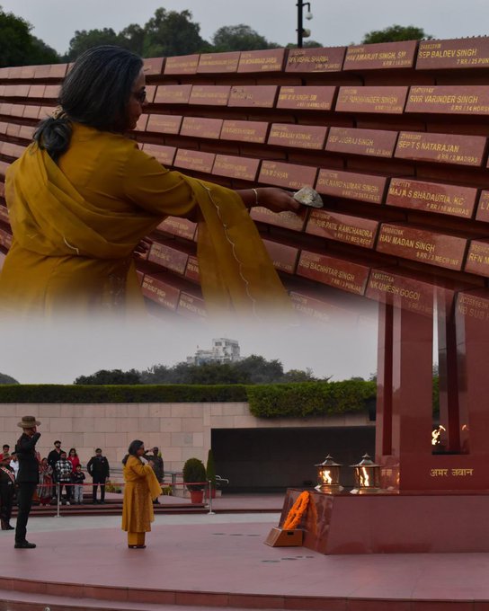 In NOK Ceremony Mrs Supriya Nair w/o Maj RC Nair, SM, paid homage to Bravehearts at NWM on 27 Nov 24