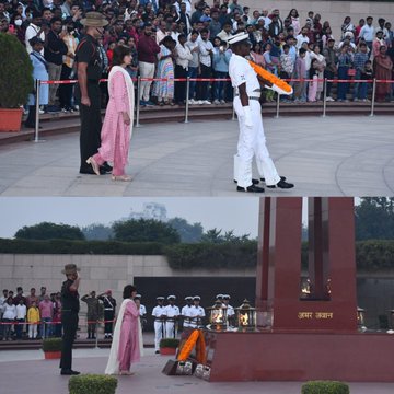 In NOK Ceremony Mrs Usha Sharawat w/o Col H K Sharawat, SM, paid homage at NWM on 08 Nov 25