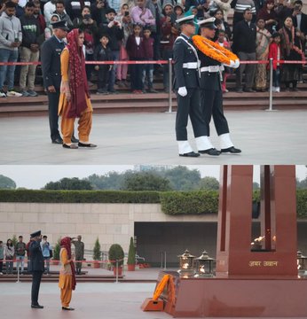 In NOK Ceremony Mrs Kavita Devi w/o Sep Sudees Kumar, 6 RAJPUT, paid homage at NWM on 12 Dec 24