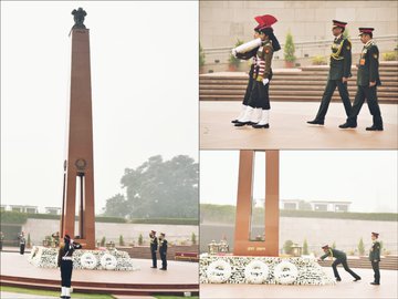 Lt Gen JP Mathew, CISC, serving officers & veterans of Tri-Services paid homage at NWM on 14 Jan 25