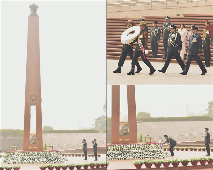 Air Marshal V Rajasekhar, AVSM, laid wreath and paid homage to Bravehearts at NWM on 01 Feb 25
