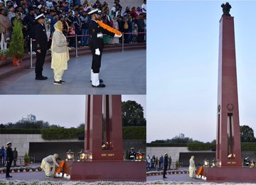 In a solemn NOK ceremony Mrs Karamjit Kaur w/o L Nk Sadhu Singh, SC, paid homage at NWM on 07 Feb 25