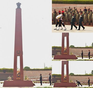 Maj Gen PBS Lamba, VSM, GOC, 31 Sub Area, & all retiring officers, paid homage at NWM on 21 Feb 25