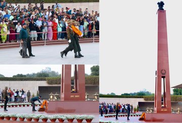 In a solemn NOK ceremony Sub Ajit Lal (Retd) B/o Rfn Satish Bhagat, paid homage at NWM on 22 Feb 25