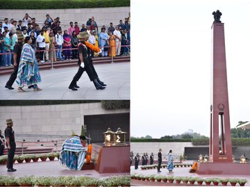 In NOK ceremony Mrs Meenu Chaudhary w/o Nk Virender Pal Singh,SM, paid homage at NWM on 13 Mar 25