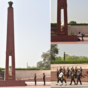  Lt Gen PS Sekhawat, PVSM, AVSM, SM, GOC, HQ MBA & Col of the Regt, paid homage at NWM on 02 Apr 25
