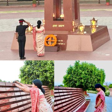 In a solemn NOK ceremony Mrs Anjela Dahiya w/o Maj Amit Rathi, SM, paid homage at NWM on 04 Apr 25