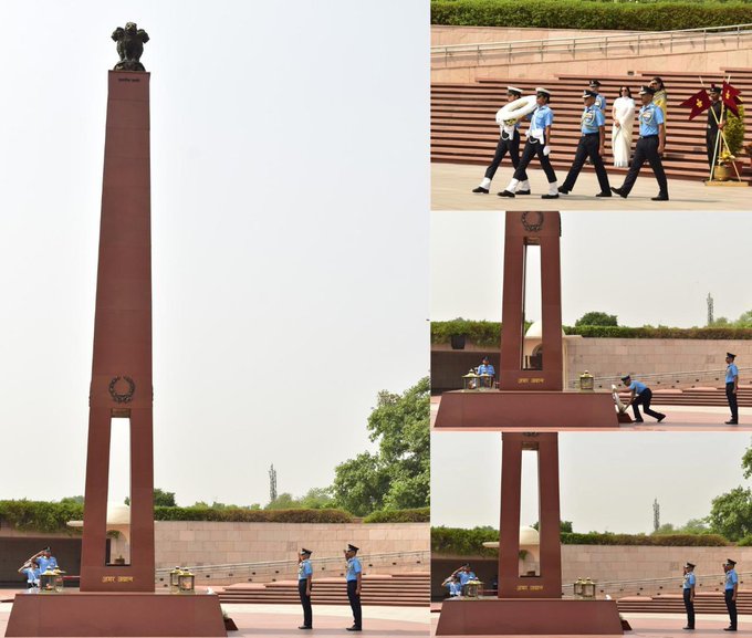 On superannuation Air Marshal SP Dharkar, PVSM, UYSM,AVSM, VCAS, paid homage at NWM on 30 Apr 25