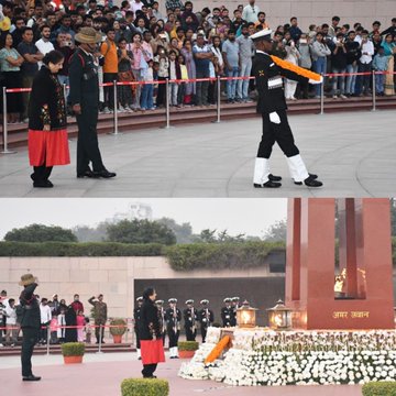 In NOK ceremony Lily Bawa w/o Lt Col Inder Bal Singh Bawa, MVC, paid homage at NWM on 24 Nov 25
