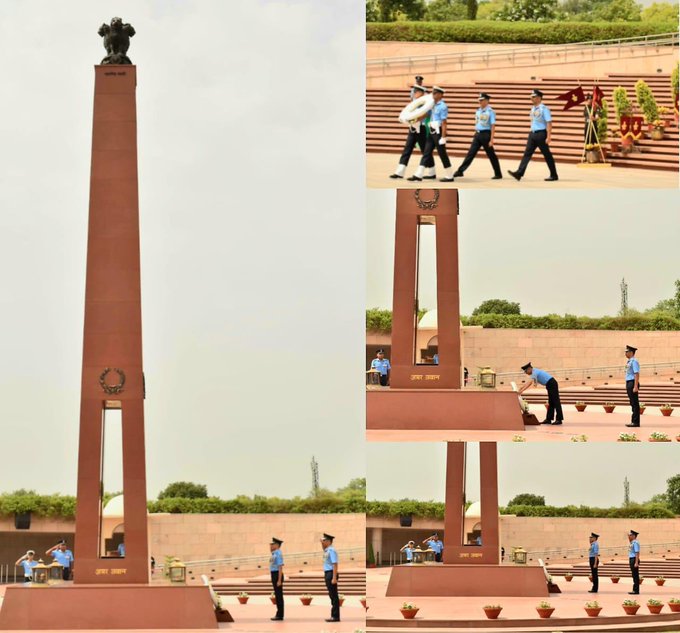 Air Marshal AK Bharti, AVSM, VM, paid homage to Bravehearts at NWM on 01 Jun 25