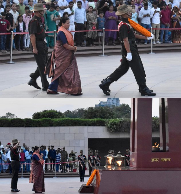 In a solemn NOK ceremony Smt Deba KC w/o Nk Dol Bahadur KC,SM, paid homage at NWM on 26 Jun 25