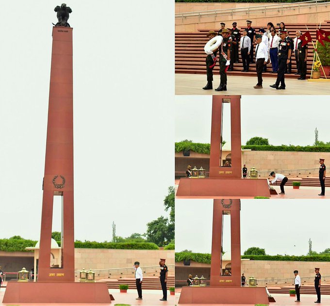 In NOK ceremony Col Bhuwanesh Thapa(Retd) F/o Capt Brijesh Thapa SM, paid homage at NWM on 17 Jul 25