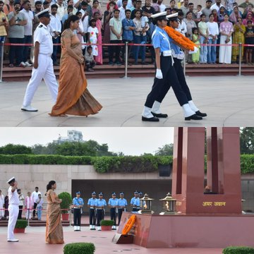 In NOK ceremony Lt Cdr Sandhya Wadhwa(Retd), w/o Cdr K Wadhwa, NM, paid homage at NWM on 01 Aug 25