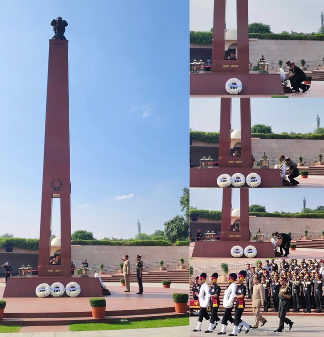 On 199th Gunners Day, Gen Deepak Kapoor, Ex COAS, Lt Gen Adosh Kumar paid homage at NWM on 28 Sep 25