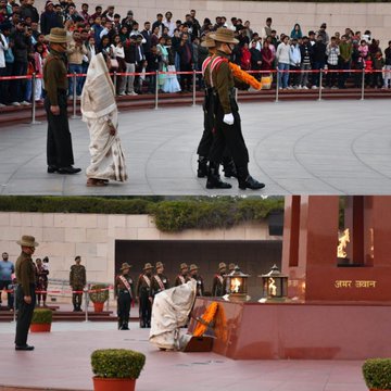 In a solemn Next-of-Kin Smt Shindu w/o Nk Maruti Nakil, VrC, paid homage at NWM on 10 Dec 25