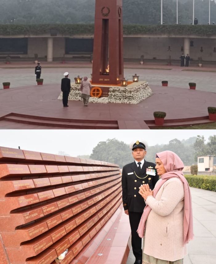In a solemn Next-of-Kin Mrs Sarwani Devi M/o Sep Sangat Singh, SC, paid homage at Tyag Chakra